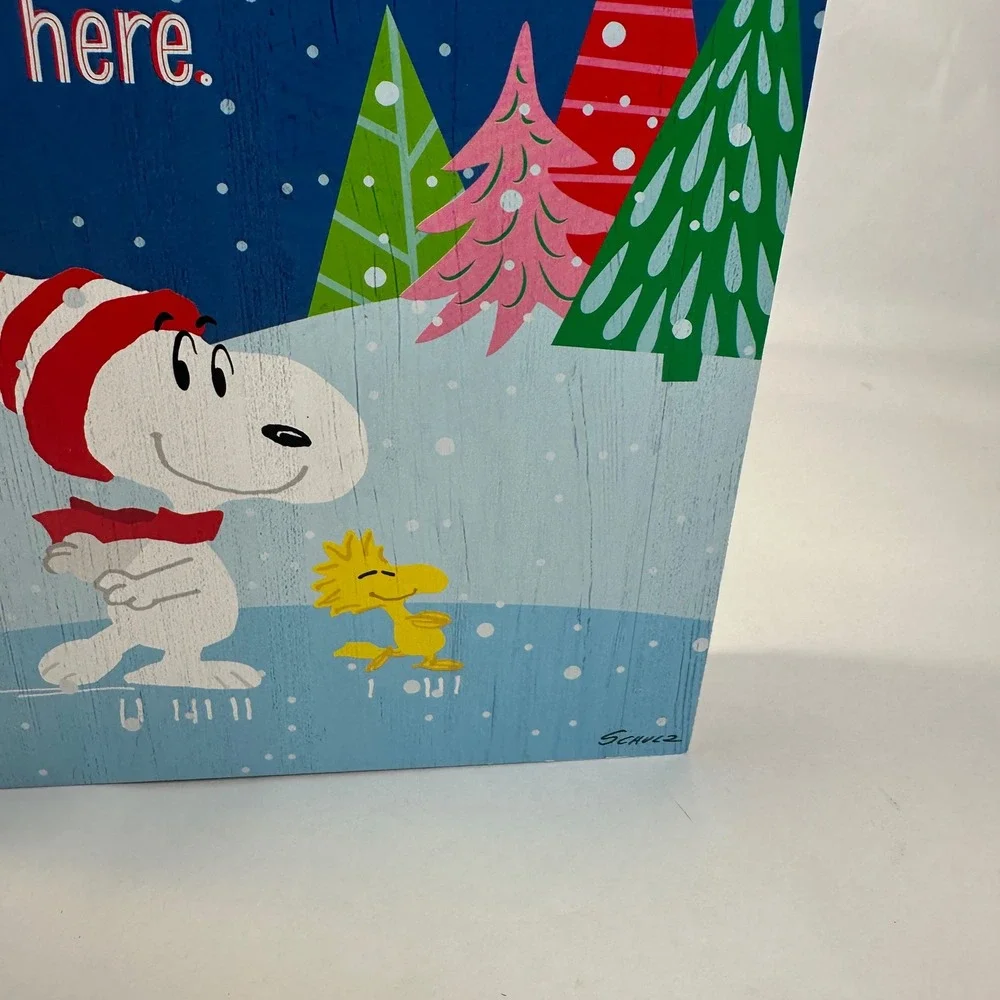 Hallmark Peanuts Snoopy Woodstock Christmas Wood Block Sign 9.5x11 Ice Skating